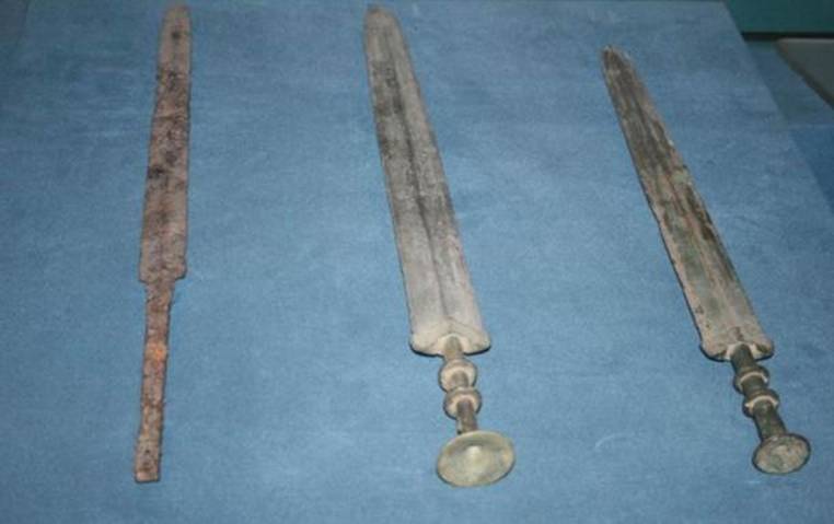 One iron and two bronze Jian swords from the Chinese Warring states period 